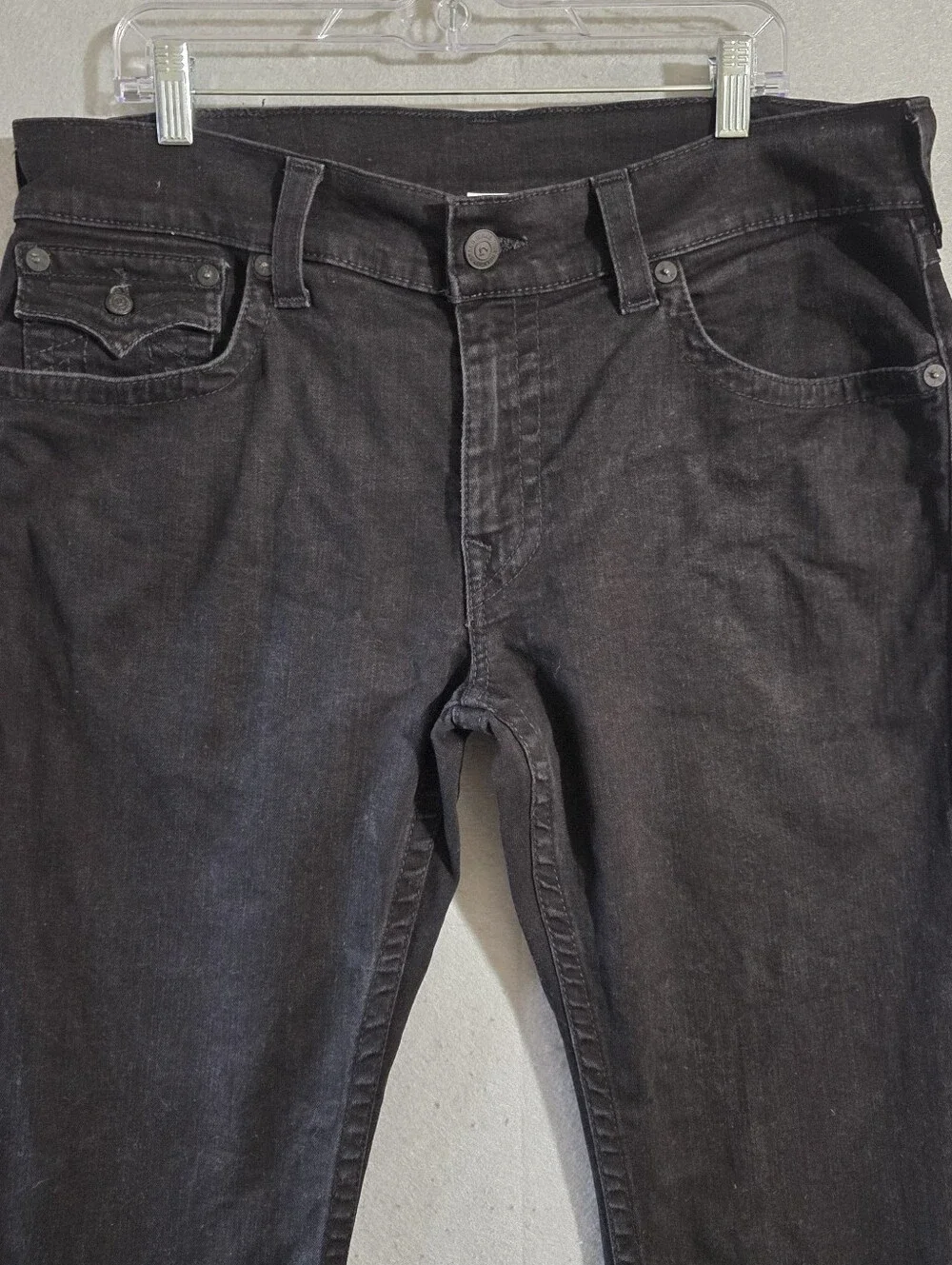 True Religion Mens Black Flap Pockets Rocco Relaxed Skinny Jeans Size 36x33.5